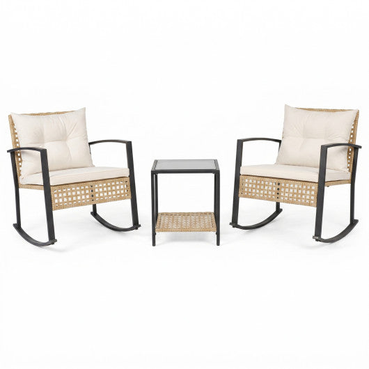 3-Piece Rattan Wicker Patio Conversation Set for Porch Balcony Garden Backyard-White