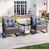 3 Piece Rocking Bistro Set PE Rattan Rocker Chairs with Acacia Wood Top Table-Gray