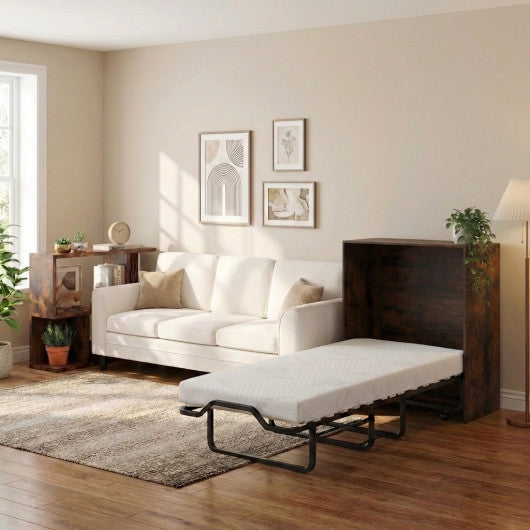 3-Piece Space-Saving Living Room with Teddy Sofa  Display Bookshelf & Foldable Murphy Bed