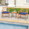 3 Piece Wood Patio Furniture Set with Seat Cushions and Acacia Wood Frame-Navy