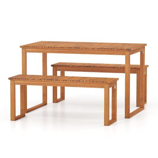 3 Pieces Acacia Wood Picnic Set with Outdoor Dining Table and 2 Benches for 4 People