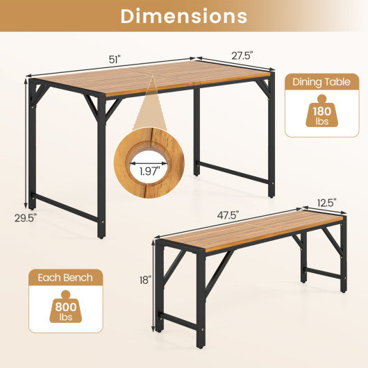 Set of 2 Acacia Wood Outdoor Bench 47.5