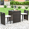 3 Pieces Cushioned Wicker Patio Bistro Set with No Assembly Needed