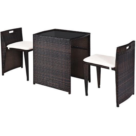 3 Pieces Cushioned Wicker Patio Bistro Set with No Assembly Needed