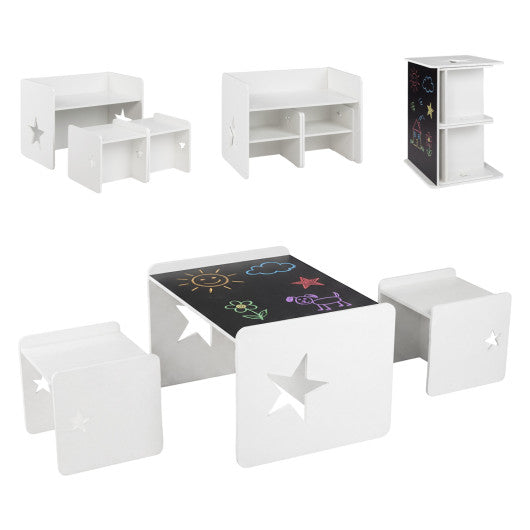3 Pieces Kids Table and Chair Set Space-saving Toddler Table and 2 Chairs-White