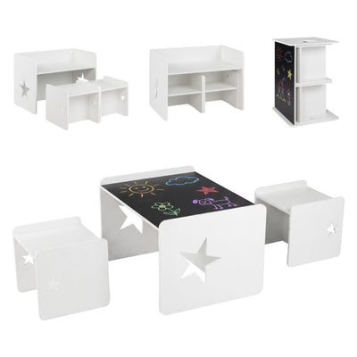 3 Pieces Kids Table and Chair Set Space-saving Toddler Table and 2 Chairs-White