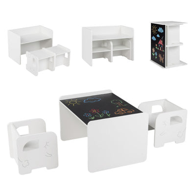 3 Pieces Kids Table and Chair Set with Space-saving Toddler Table and 2 Chairs-White