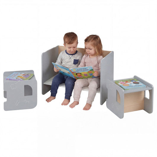 3 Pieces Kids Table and Chair Set with Space-saving Toddler Table and 2 Chairs-Gray