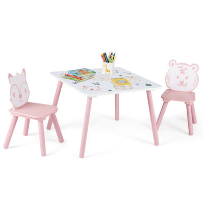 3 Pieces Kids Table and Chairs Set with Animal Patterns for Kids