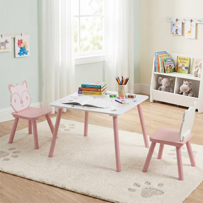 3 Pieces Kids Table and Chairs Set with Animal Patterns for Kids