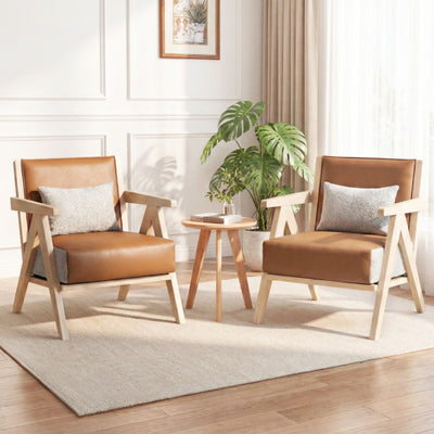 3 Pieces Living Room Furniture Set with Rubber Wood Frame-Brown