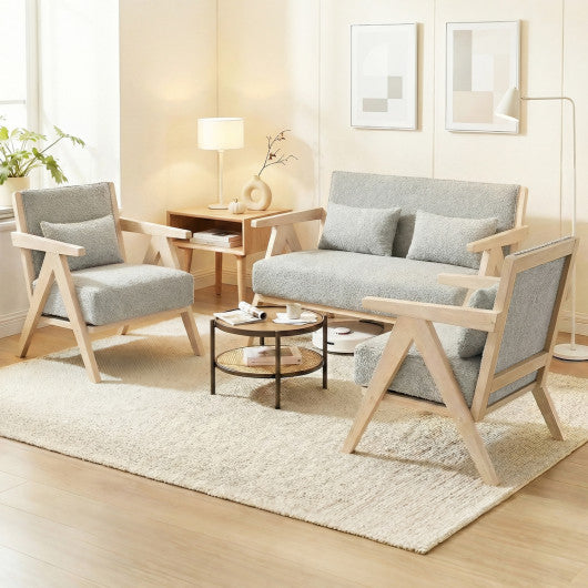 3 Pieces Living Room Furniture Set with Rubber Wood Frame-Gray