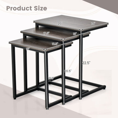 3 Pieces Multifunctional Coffee End Table Set-Oak