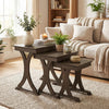 3 Pieces Nesting Coffee Table Side Table with Solid Rubber Wood Legs-Brown