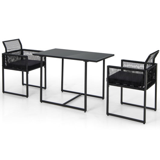 3 Pieces Outdoor Dining Set with Folding Backrest and Seat Cushion-Black