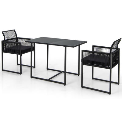 3 Pieces Outdoor Dining Set with Folding Backrest and Seat Cushion-Black