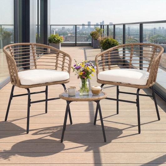 3 Pieces Outdoor Patio Furniture Set with Soft Cushions-White