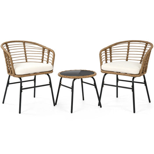3 Pieces Outdoor Patio Furniture Set with Soft Cushions-White