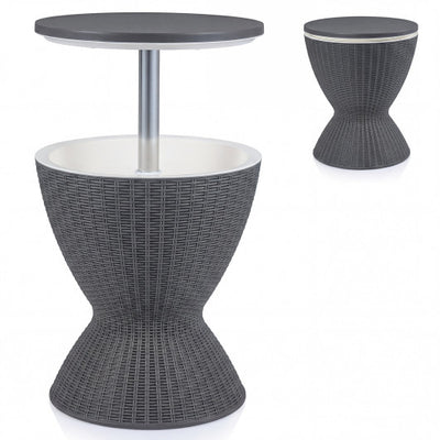3 Pieces Outdoor Rattan Bar Table with Extendable Tabletop-Gray