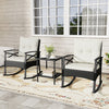 3 Pieces Outdoor Rattan Rocking Chairs Set with  2-Tier Side Table for Garden Backyard-White
