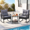 3 Pieces Outdoor Rattan Rocking Chairs Set with  2-Tier Side Table for Garden Backyard-Black and Gray