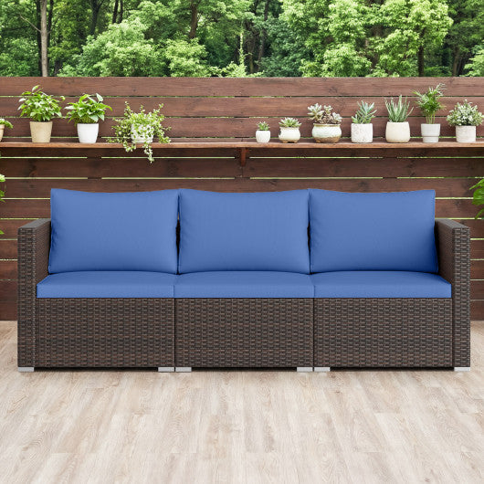 3 Pieces Outdoor Sectional Sofa Set with Soft Cushions-Navy