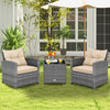 3 Pieces Outdoor Wicker Conversation Set with Tempered Glass Tabletop-Beige