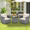 3 Pieces Outdoor Wicker Conversation Set with Tempered Glass Tabletop-White