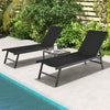 3 Pieces Patio Chaise Lounge Chair and Table Set for Poolside Yard-Black