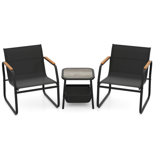 3 Pieces Patio Furniture Set Outdoor Bistro Conversation Set-Black