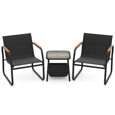 3 Pieces Patio Furniture Set Outdoor Bistro Conversation Set-Black