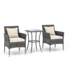 3 Pieces Patio Furniture Set with Cushioned Patio Chairs and Tempered Glass Coffee Table-White - White