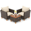 3 Pieces Patio PE Wicker Furniture Set with Cushions and Acacia Wood Storage Coffee Table-Beige - Beige