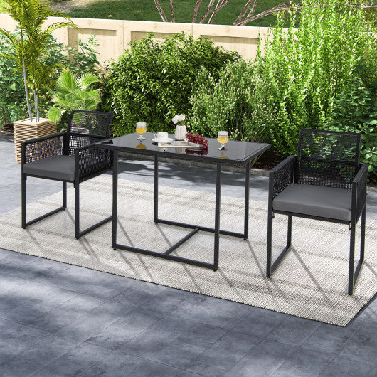3 Pieces Outdoor Dining Set with Folding Backrest and Seat Cushions-Gray
