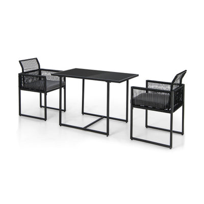 3 Pieces Outdoor Dining Set with Folding Backrest and Seat Cushions-Gray
