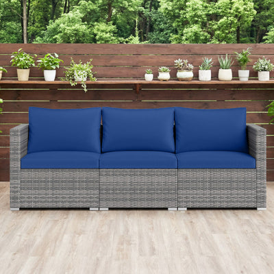 3 Pieces Patio Sectional Sofa Set PE Rattan Modular Couch Furniture Set with Soft Cushions-Navy