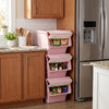 3 Pieces Storage Bins on Wheels Stackable Plastic Boxes with Stay-Open Lid (M)-Pink