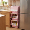 3 Pieces Storage Bins on Wheels Stackable Plastic Boxes with Stay-Open Lid (S)-Pink