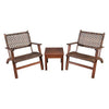 3 Pieces Outdoor Wooden Patio Rattan Furniture Set - Brown