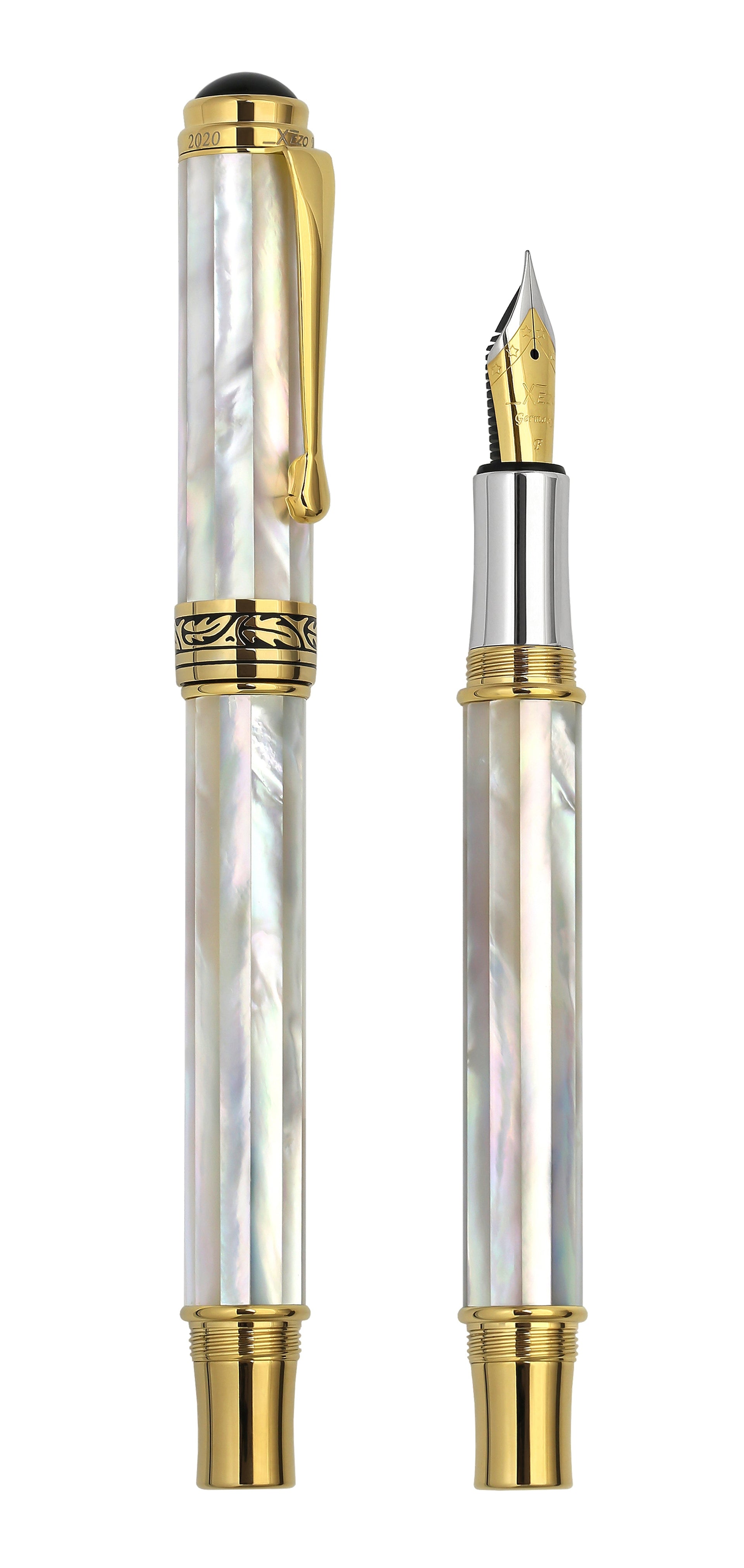 Maestro® 18K Gold Plated Fountain Pen (Fine Nib) - Oceanic White mother-of-pearl