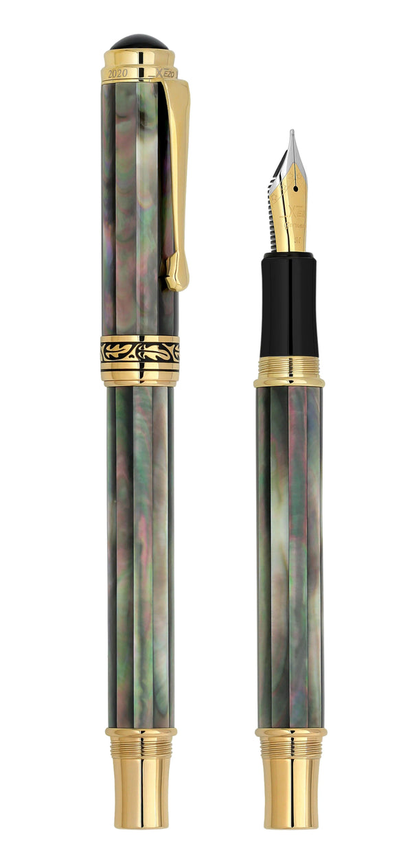 Maestro® 18K Gold Plated Fountain Pen (Medium Nib) - Tahitian Black Mother of Pearl - Gifts for You 'n Me