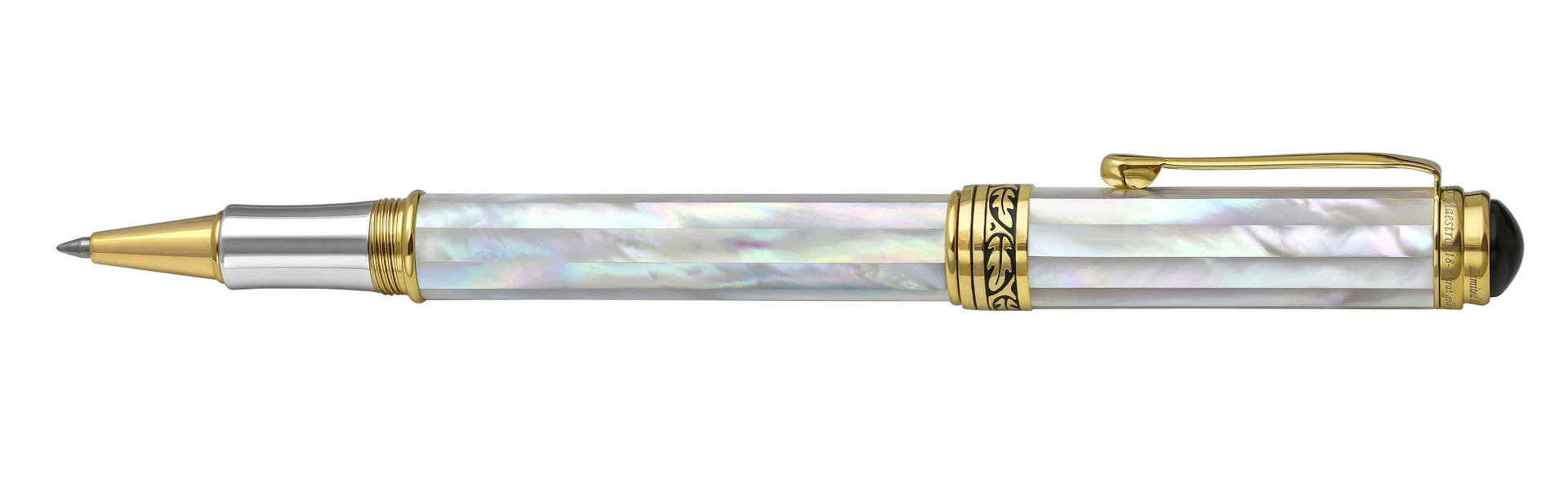 Maestro® Oceanic White Mother of Pearl Fountain Pen (Medium Nib) and Tahitian Black Mother of Pearl Rollerball Pen Set - 18K Gold and Pure Platinum Plated