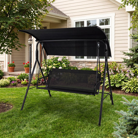 3-Seat Outdoor Patio Swing Chair with Breathable Mesh Fabrics-Beige
