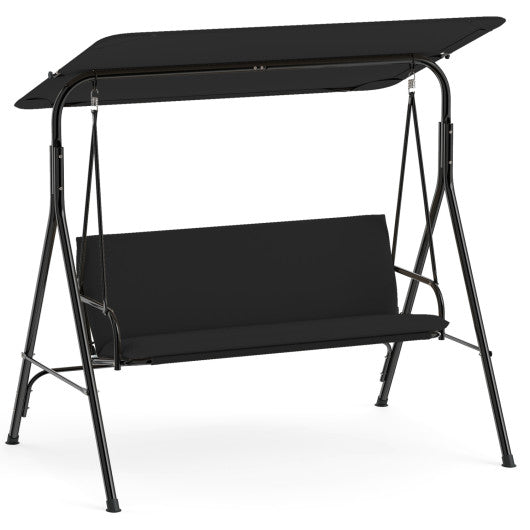 3-Seat Patio Swing Chair with Adjustable Canopy & Removable Cushion-Black