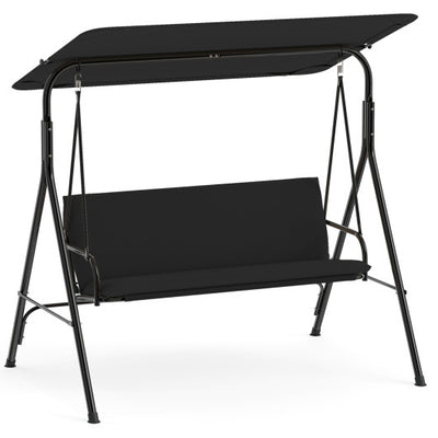 3-Seat Patio Swing Chair with Adjustable Canopy & Removable Cushion-Black