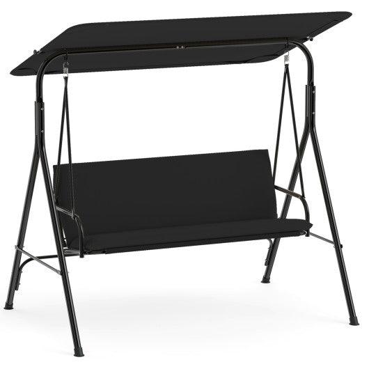 3-Seat Patio Swing Chair with Adjustable Canopy & Removable Cushion-Black