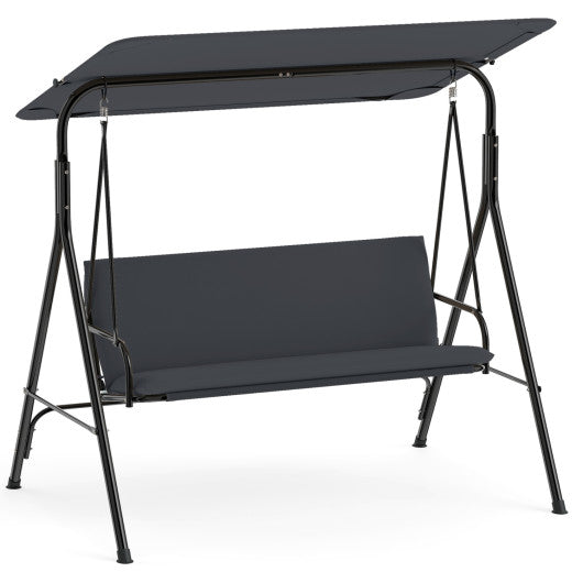 3-Seat Patio Swing Chair with Adjustable Canopy & Removable Cushion-Gray