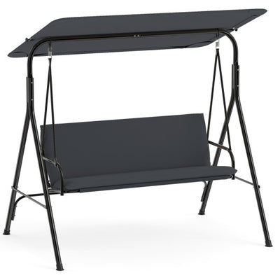 3-Seat Patio Swing Chair with Adjustable Canopy & Removable Cushion-Gray