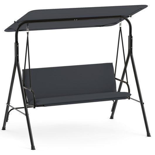 3-Seat Patio Swing Chair with Adjustable Canopy & Removable Cushion-Gray