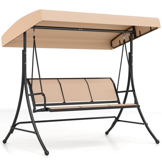 3-Seat Patio Swing Chair with Adjustable Canopy -Beige